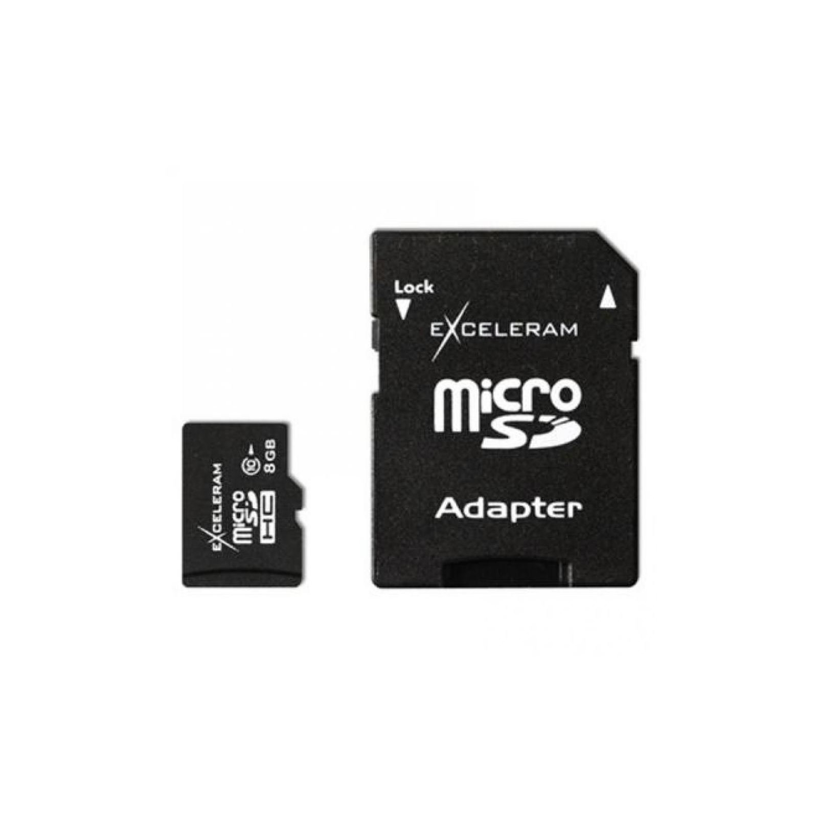 Карта памяти eXceleram 8Gb microSDHC class 10 c адаптером SD (MSD0810V)
