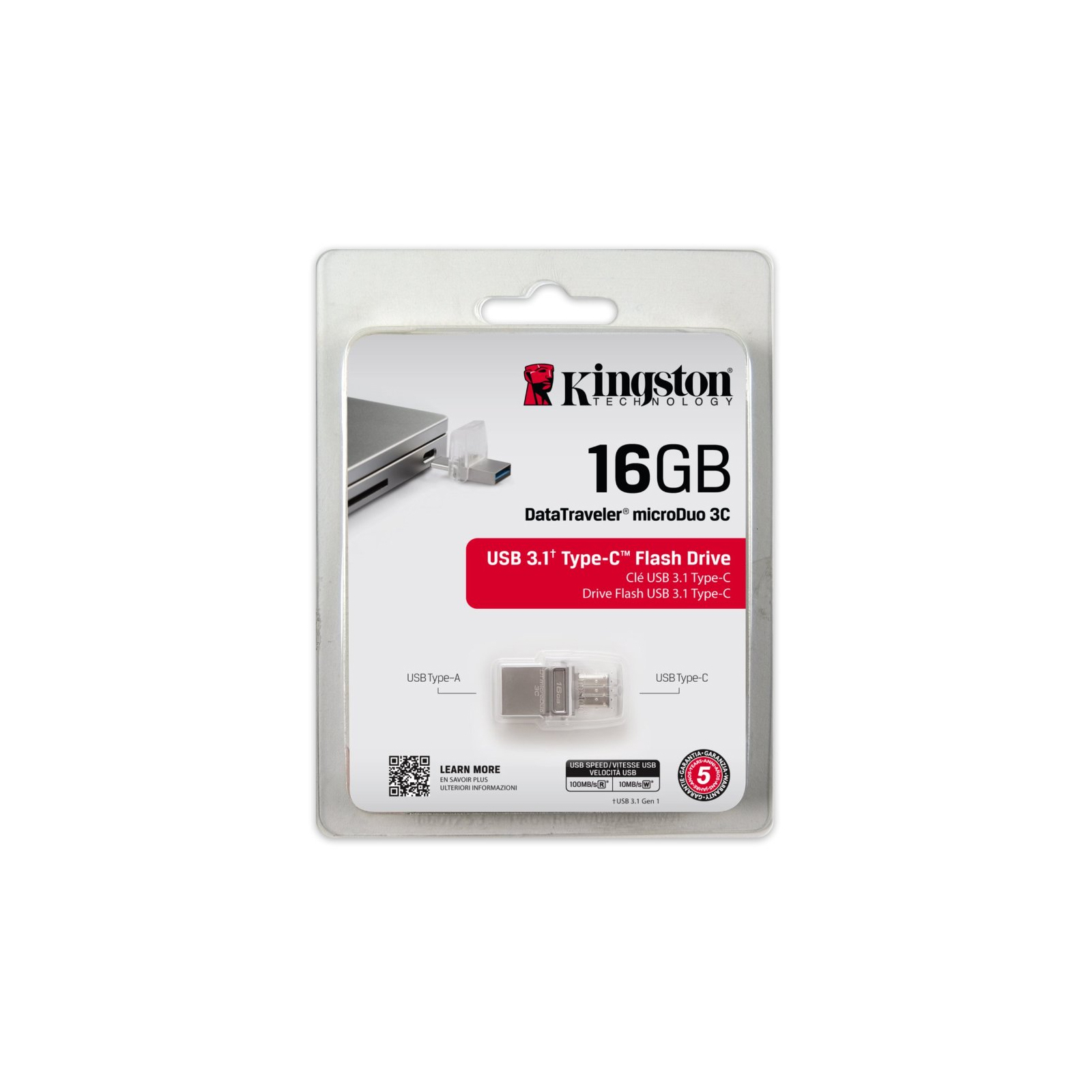 USB флеш накопичувач Kingston 16GB DataTraveler microDuo 3C USB 3.1 (DTDUO3C/16GB) зображення 7