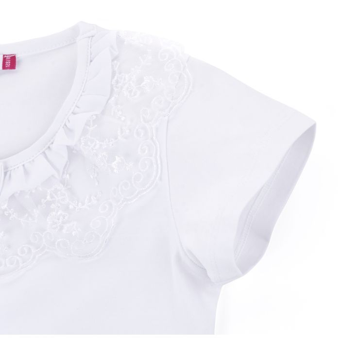Футболка дитяча Matilda з коротким рукавом і мереживною оборкою (7134-164G-white) зображення 5
