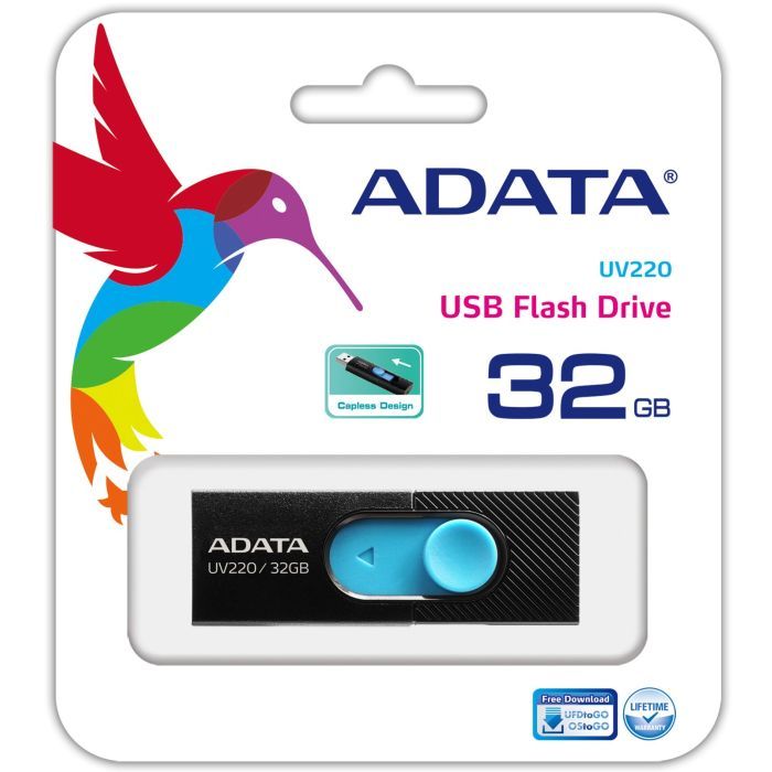 USB флеш накопитель ADATA 32GB UV320 Black/Blue USB 3.1 (AUV320-32G-RBKBL) изображение 4
