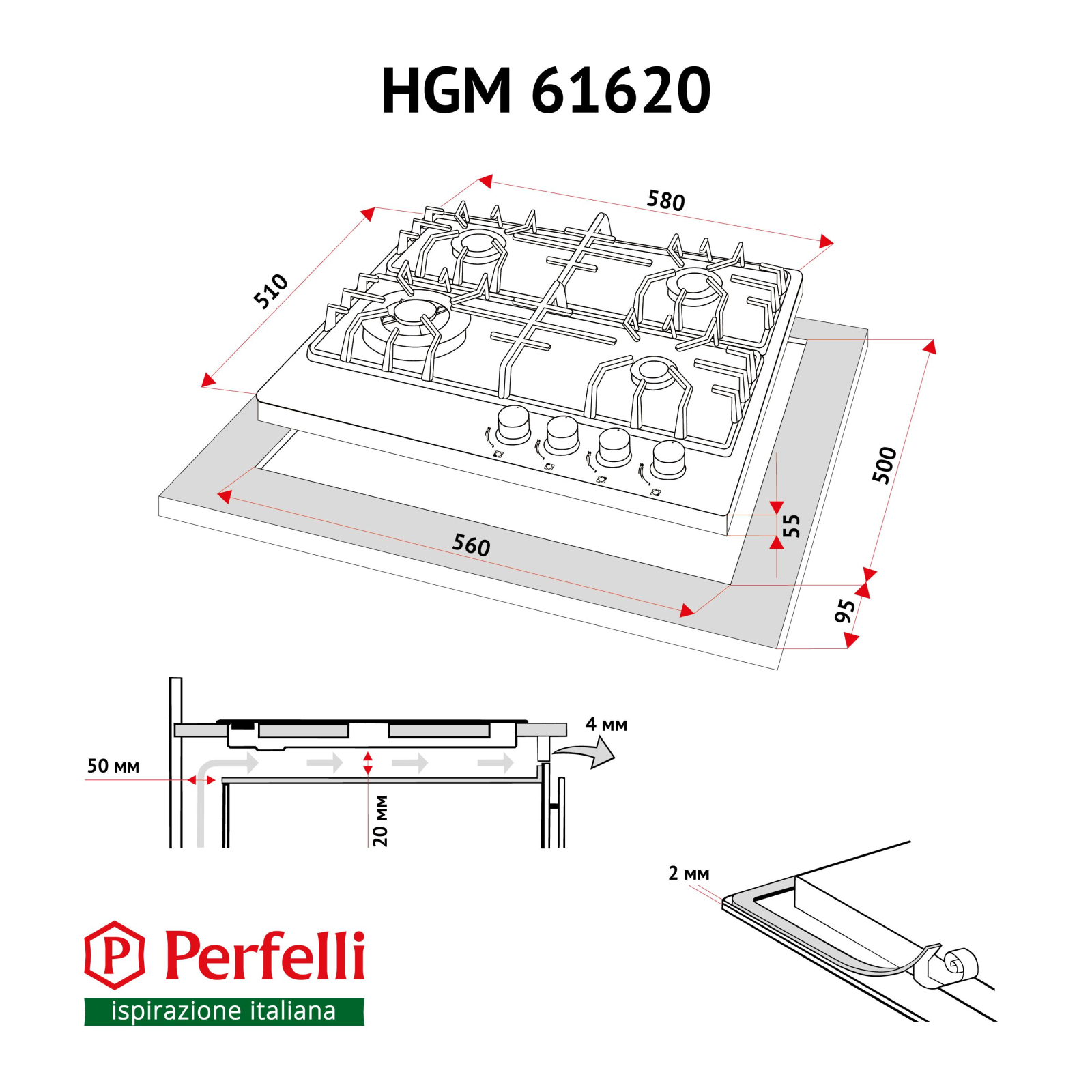 Варочна поверхня Perfelli HGM 61620 BL зображення 10