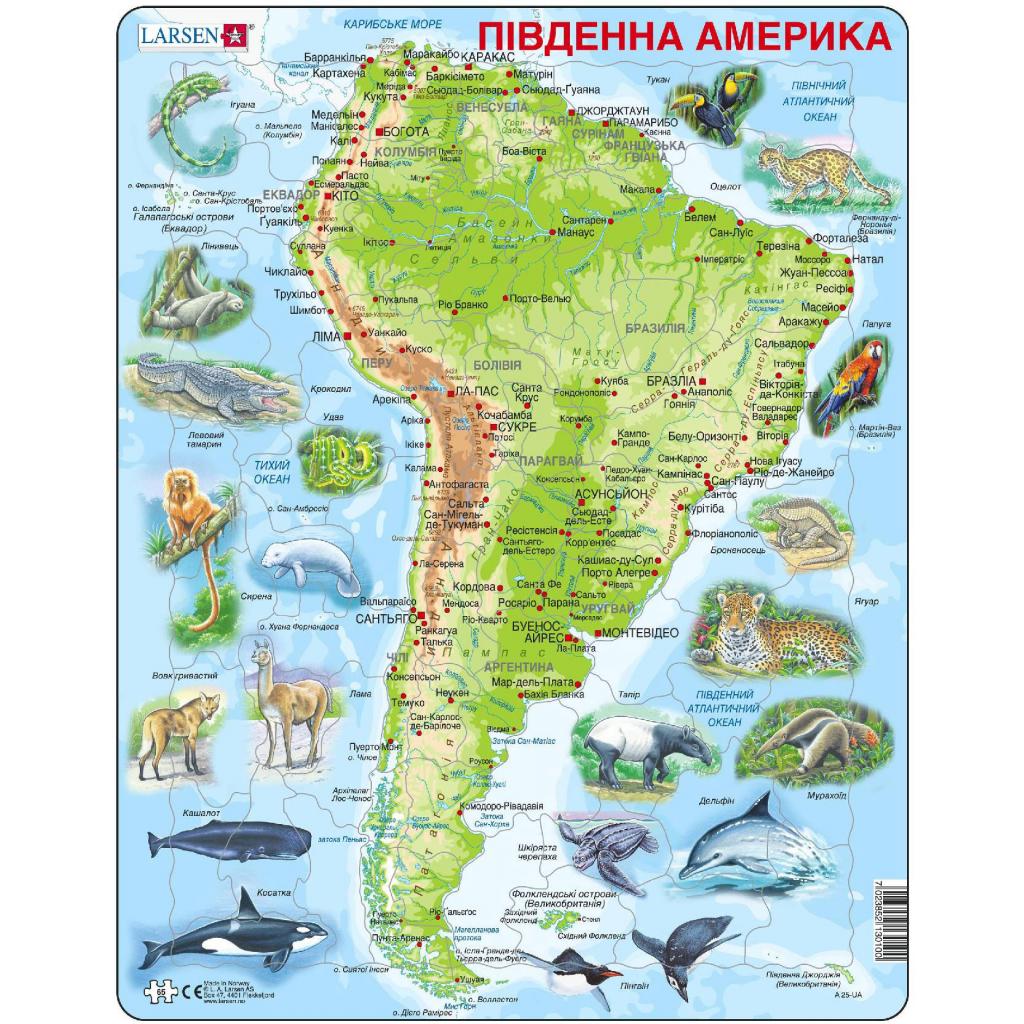 Пазл Larsen рамка-вкладыш Карта Южной Америки - животный мир (A25-UA)