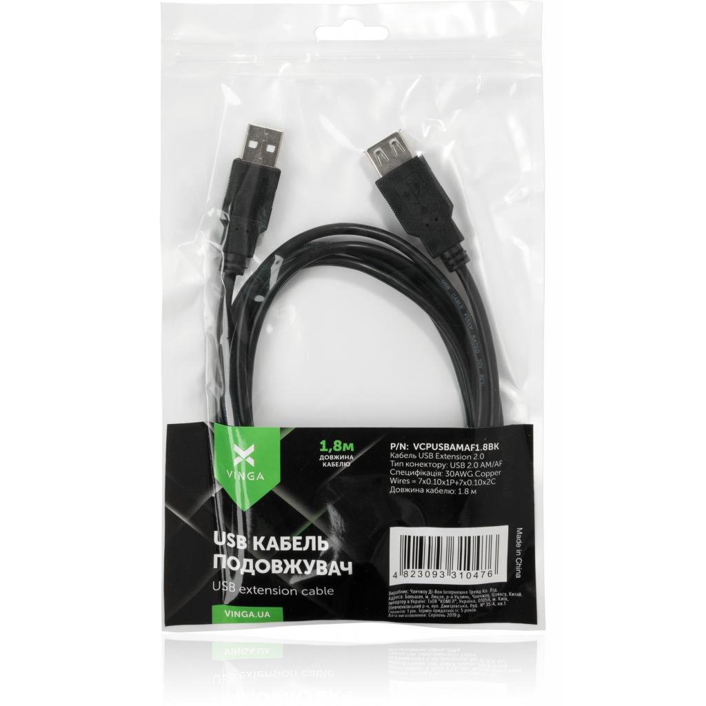 Дата кабель USB 2.0 AM/AF 3.0m Vinga (VCPUSBAMAF3BK) изображение 4