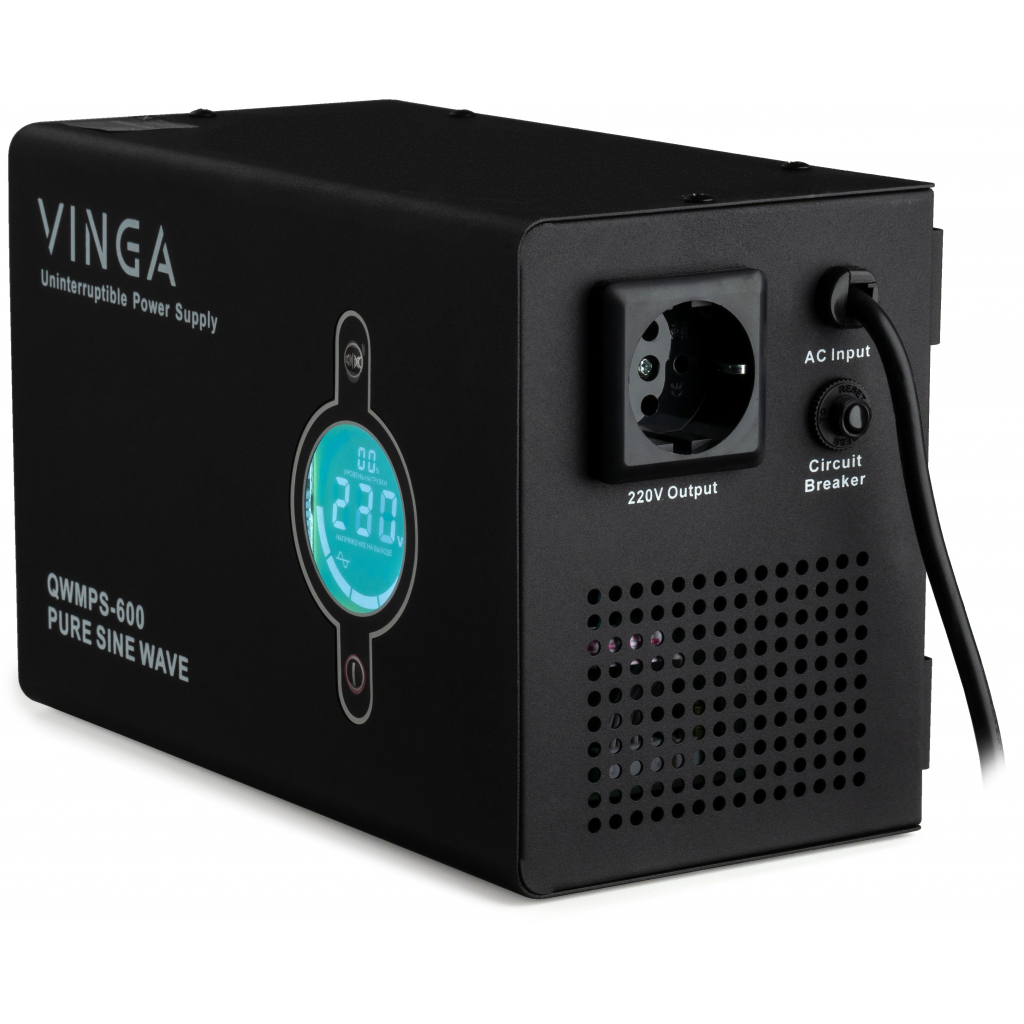Пристрій безперебійного живлення Vinga QWMPS-600 600VA LCD (QWMPS-600) зображення 4