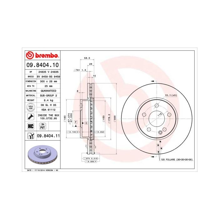 Гальмівний диск Brembo 09.8404.11