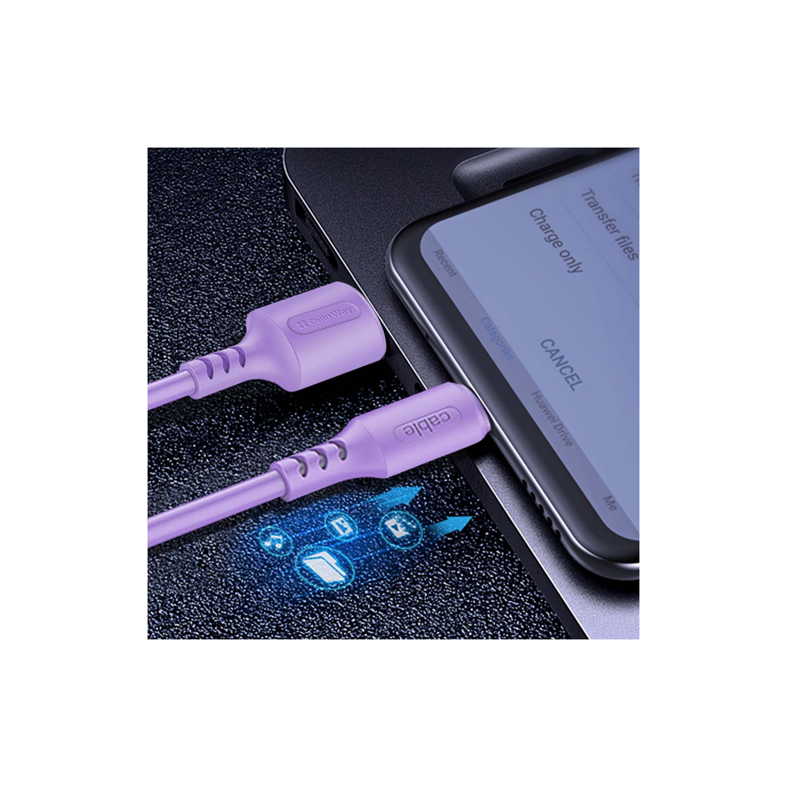 Дата кабель USB 2.0 AM to Type-C 1.0m soft silicone violet ColorWay (CW-CBUC044-PU) зображення 5