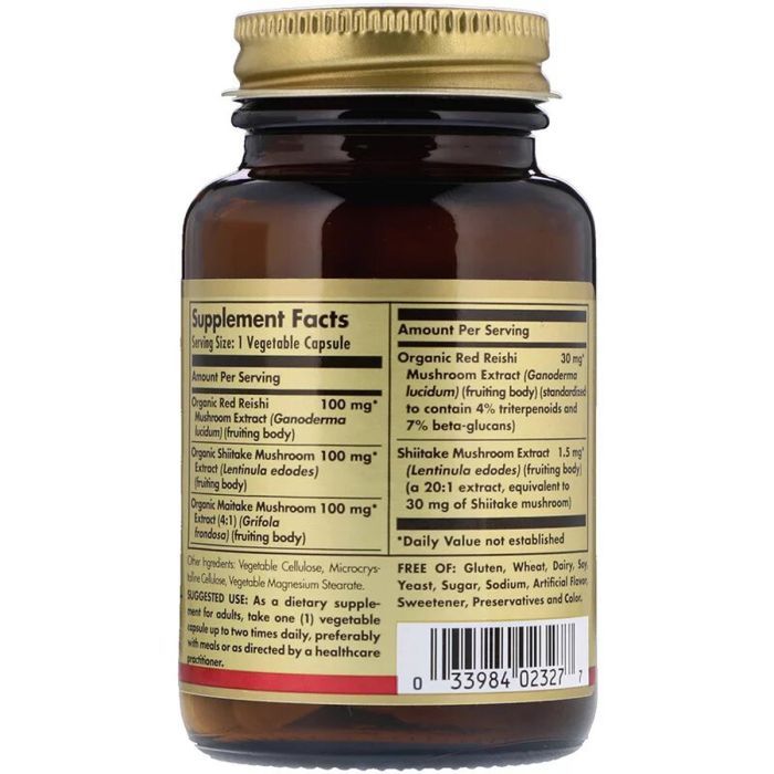 Травы Solgar Грибы Рейши, Шитаке и Митаке, Reishi Shiitake Maitake, 50 к (SOL-02327) изображение 2