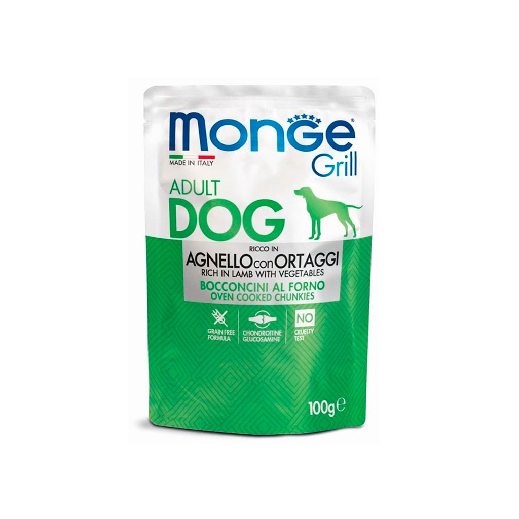 Вологий корм для собак Monge Dog Grill з ягням та овочами 100 г (8009470013161)