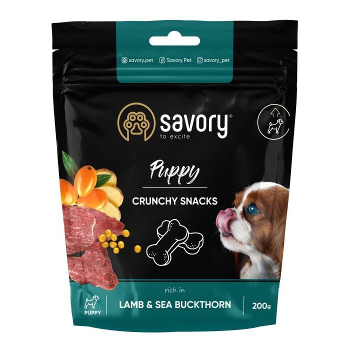 Ласощі для собак Savory для здорового росту цуценят, ягня і обліпиха 200 г (4820232631379)