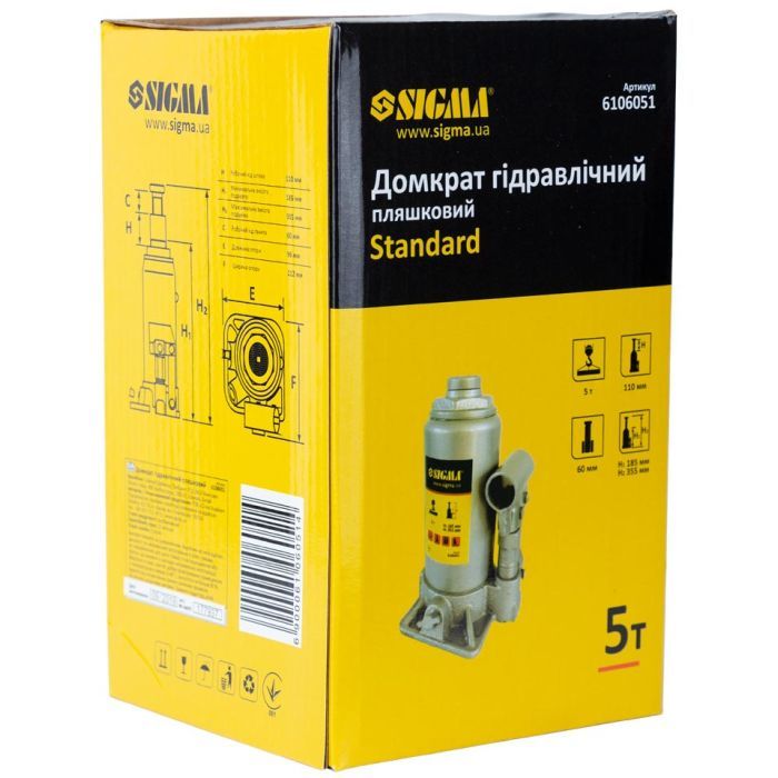 Домкрат Sigma гидравлический бутылочный 5т H 185-355мм (6106051) изображение 4
