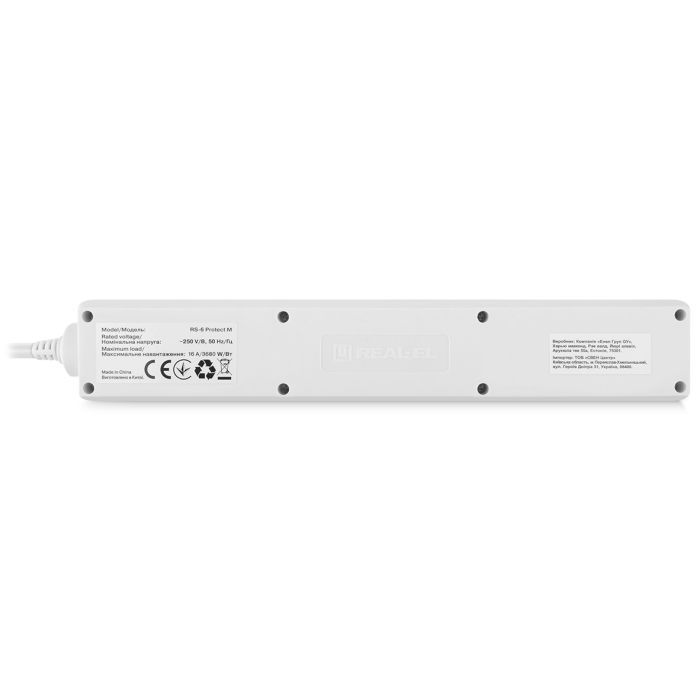 Мережевий фільтр живлення REAL-EL RS-6 Protect M 5m, white (EL122300035) зображення 8