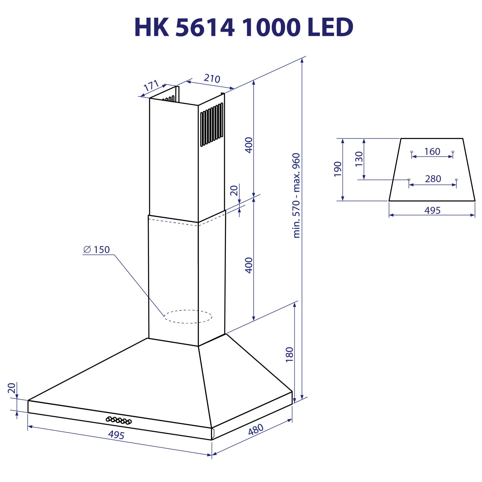 Витяжка кухонна Minola HK 5614 I 1000 LED зображення 11