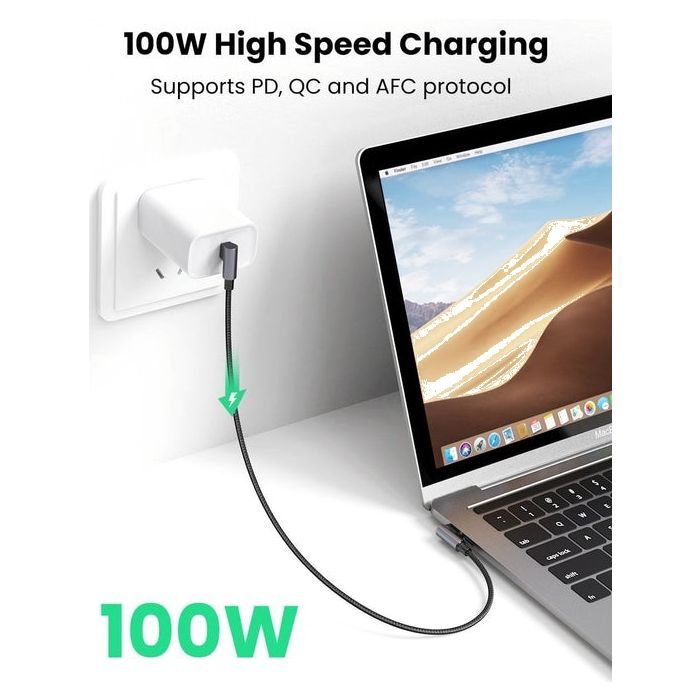 Дата кабель USB-C to USB-C 2.0m 5A 100W US335 90-degree Space Gray Ugreen (70698) зображення 2