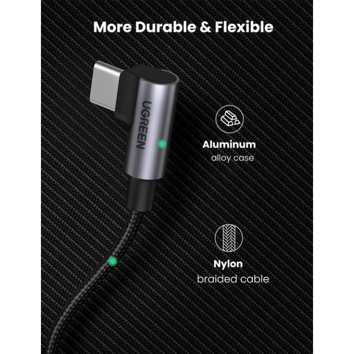 Дата кабель USB-C to USB-C 2.0m 5A 100W US335 90-degree Space Gray Ugreen (70698) зображення 4