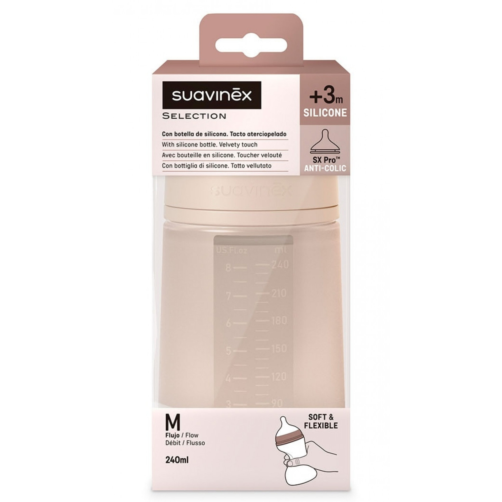 Пляшечка для годування Suavinex Colour Essence силіконова, повільний потік,240 мл, мустард (308069) зображення 3