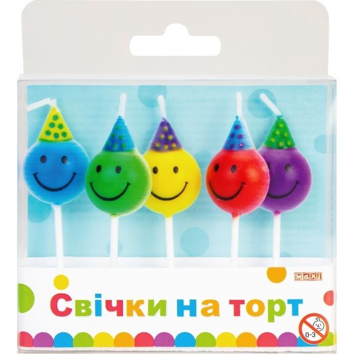 Свеча Maxi Смайлики 5 шт на торт (MX629083)