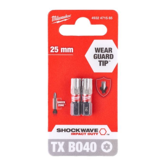 Набор бит Milwaukee SHOCKWAVE, TX BO40, 25мм, 2шт (4932471585) изображение 3