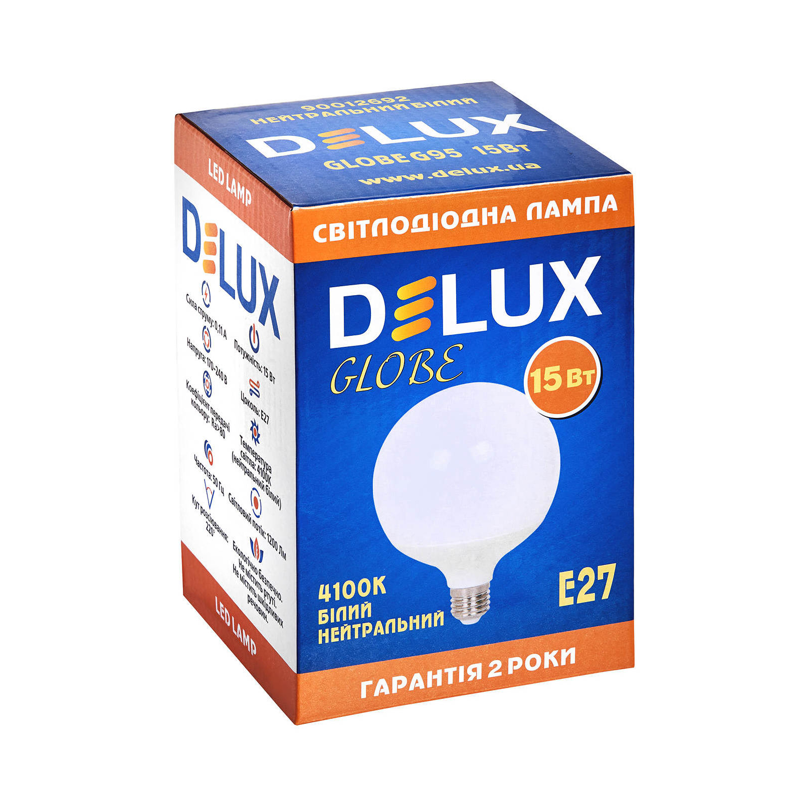 Лампочка Delux Globe G95 15w E27 4100K (90012692) зображення 2