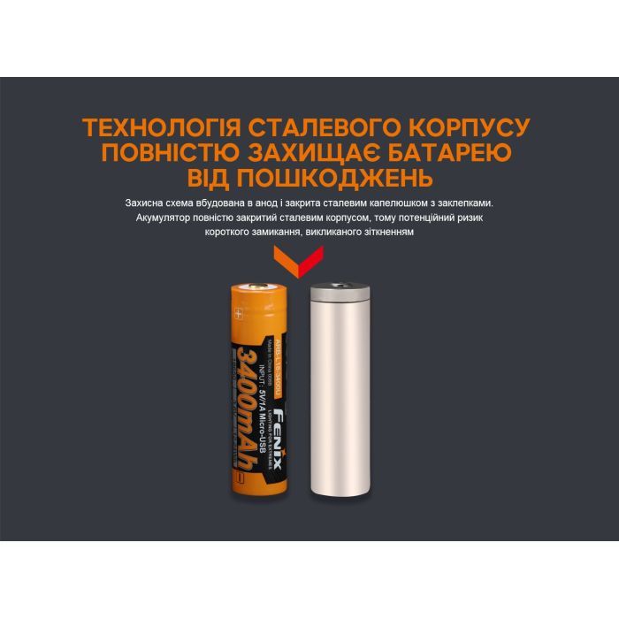 Аккумулятор Fenix 18650 3400 mAh micro usb зарядка (ARB-L18-3400U) изображение 7
