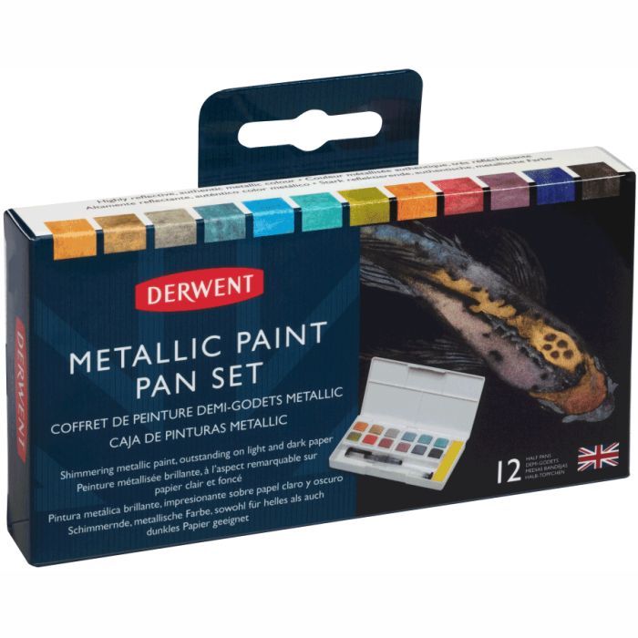 Художественный набор Derwent Metallic Paint Pan, 12 цветов+кисть с резервуаром (5028252599924) изображение 6