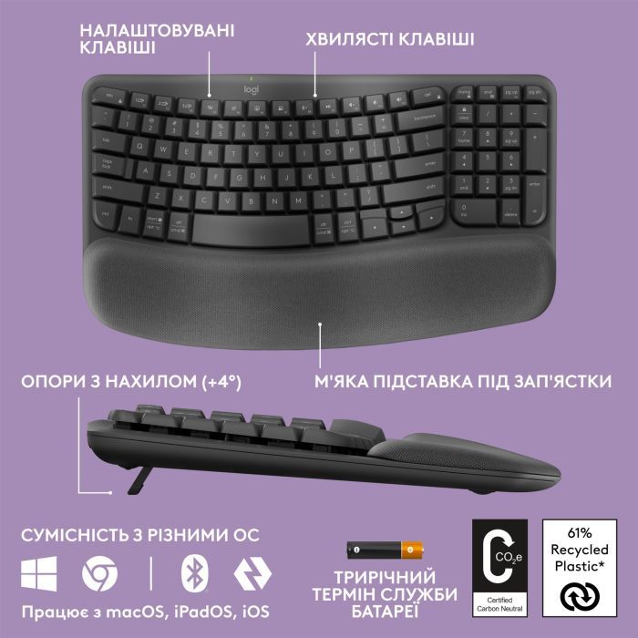 Клавиатура Logitech Wave Keys Bluetooth/Wireless Black (920-012304) изображение 6