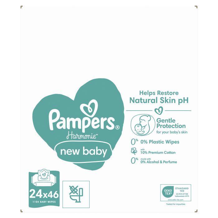Детские влажные салфетки Pampers Harmonie New baby 24 пачки х 46 шт (8006540815953) изображение 2