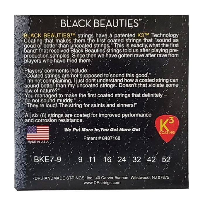 Струны для гитары DR Strings Black Beauties Electric - Light 7-String (09-52) (BKE7-9) изображение 3