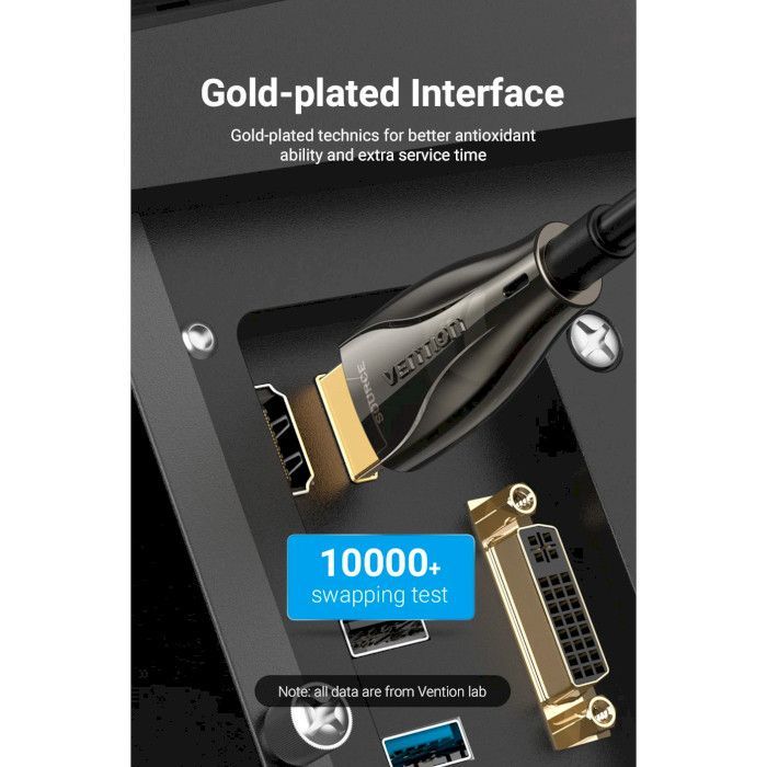 Кабель мультимедийный HDMI to HDMI 50.0m V2.0 Optical 4K 60Hz 18Gbps Dolby 7.1 PVC Black Zinc Alloy Vention (ALABX) изображение 10