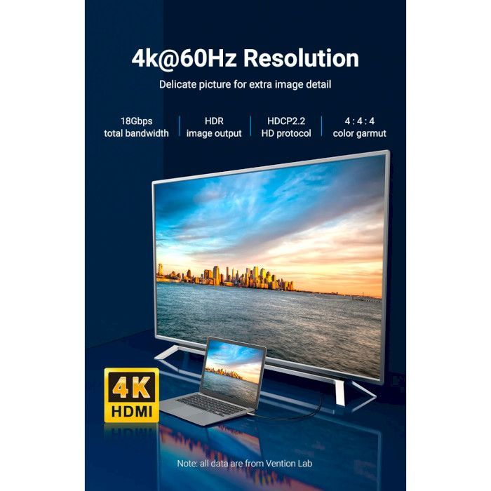 Кабель мультимедийный HDMI to HDMI 50.0m V2.0 Optical 4K 60Hz 18Gbps Dolby 7.1 PVC Black Zinc Alloy Vention (ALABX) изображение 5