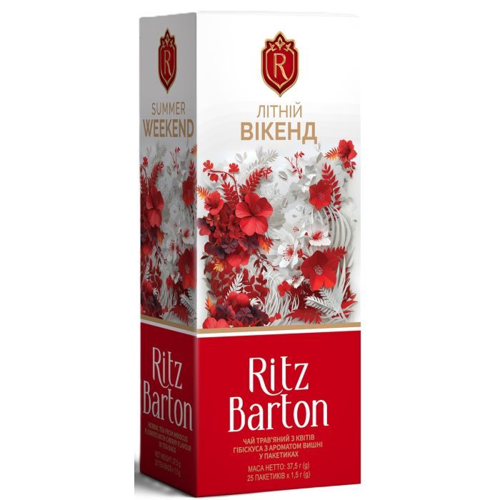 Чай Ritz Barton Летний уикенд Каркаде с вишней 25 пакетиков по 1.5 г (4820279611334)