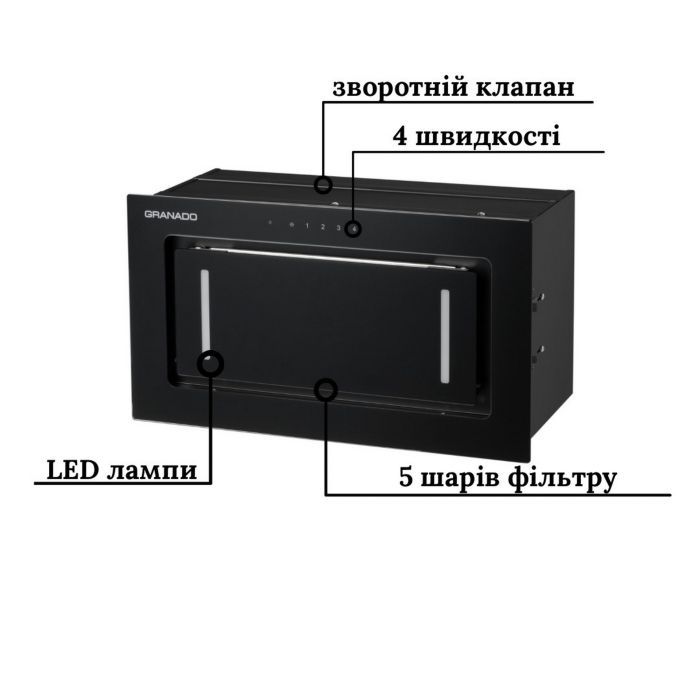 Витяжка кухонна GRANADO Palamos 1614-1200 black glass (GCH476411) зображення 3