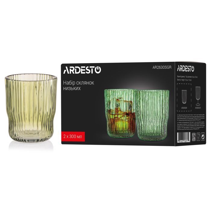 Набор стаканов Ardesto 300мл, 2шт, скло, зелений (AR2630SGR) изображение 5