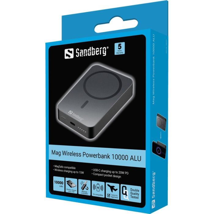 Батарея универсальная Sandberg 10000mAh 20W Magnetic Wireless Qi 15W (420-97) изображение 4