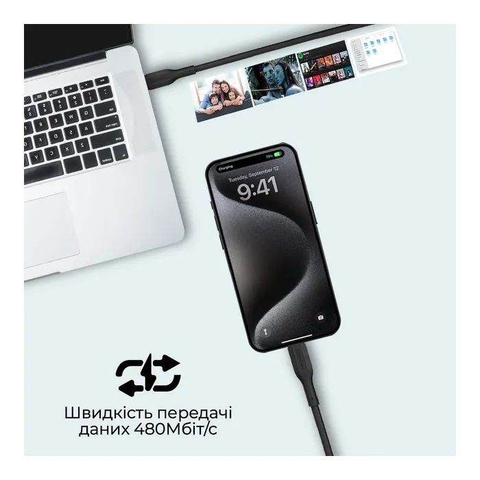 Дата кабель USB-C to USB-C cablekit-cc.black Promate (cablekit-cc.black) изображение 5