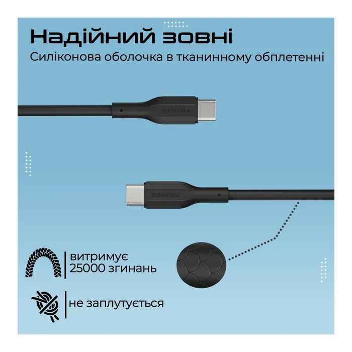 Дата кабель USB-C to USB-C cablekit-cc.black Promate (cablekit-cc.black) изображение 7