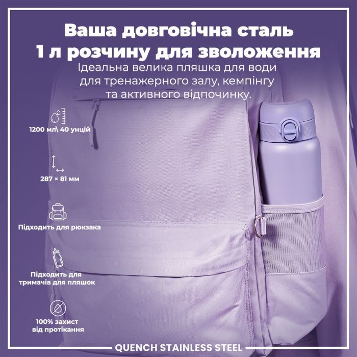 Пляшка для води ION8 OneTouch Stainless Steel 1200 мл Grey (I8SS1000GRY) зображення 5