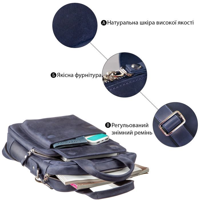 Сумка Shvigel Под А4 в матовой коже Синяя (11170) изображение 4