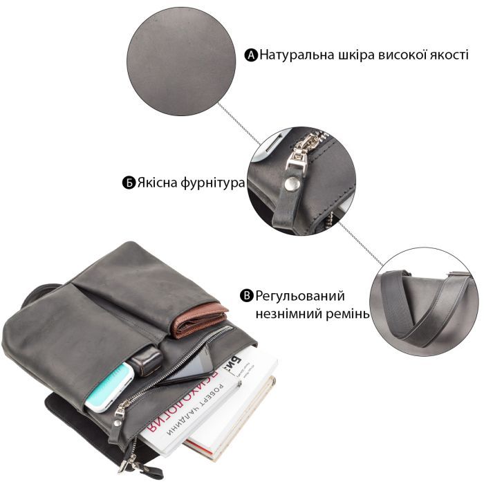 Сумка Shvigel З вінтажної шкіри Чорна (11078) зображення 4