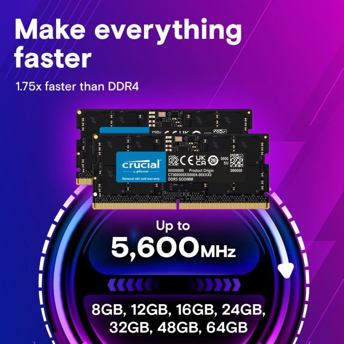 Модуль памяти для ноутбука SoDIMM DDR5 64GB (2x32GB) 4800 MHz Micron (CT2K32G48C40S5) изображение 2