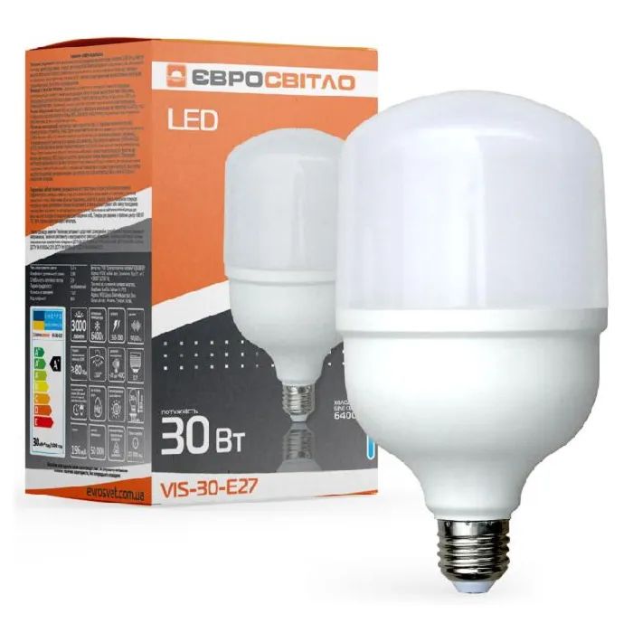 Лампочка Євросвітло 30Вт 6400К (VIS-30-E27) зображення 2