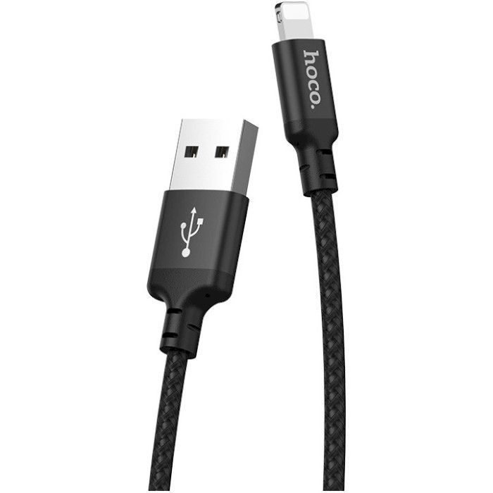 Дата кабель USB 2.0 AM to Lightning 1.0m 2A nylon X14 black HOCO (6957531062820) изображение 2