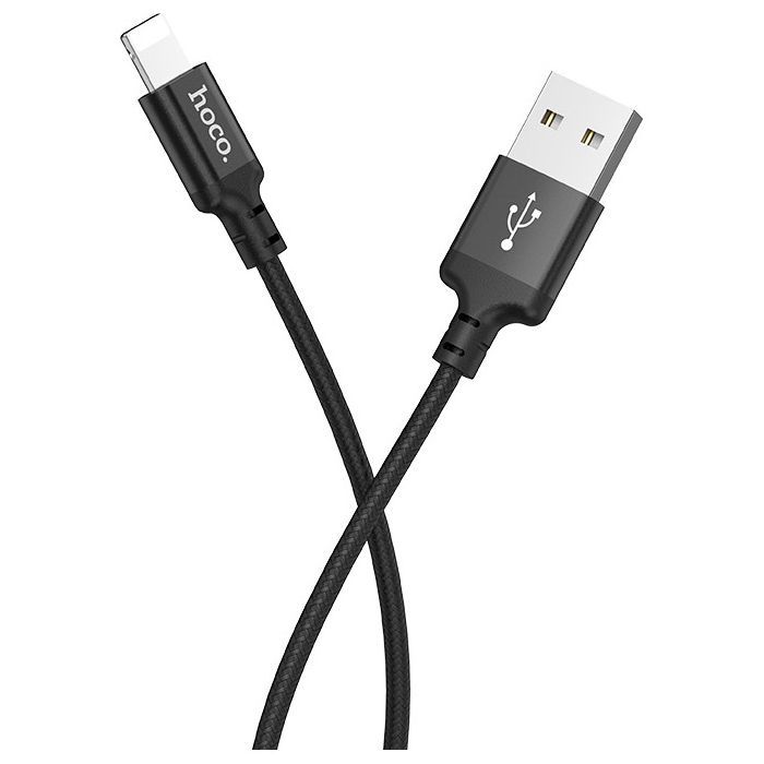 Дата кабель USB 2.0 AM to Lightning 1.0m 2A nylon X14 black HOCO (6957531062820) изображение 3