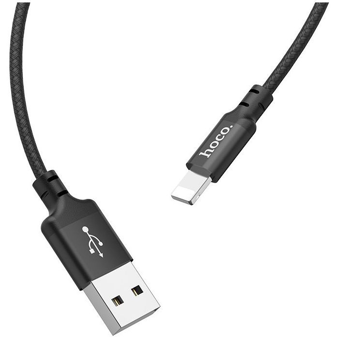 Дата кабель USB 2.0 AM to Lightning 1.0m 2A nylon X14 black HOCO (6957531062820) изображение 4
