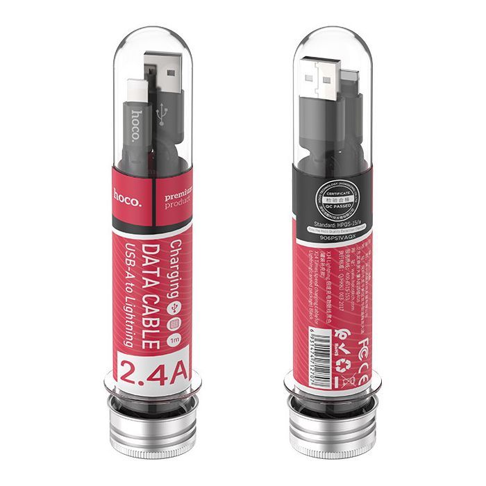 Дата кабель USB 2.0 AM to Lightning 1.0m 2A nylon X14 black HOCO (6957531062820) изображение 8