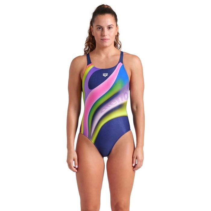 Купальник Arena Water Fluids Swimsuit Swim Pro 008837-570 Темно-синій/Рожевий/Салатовий 40 (3468337533290)