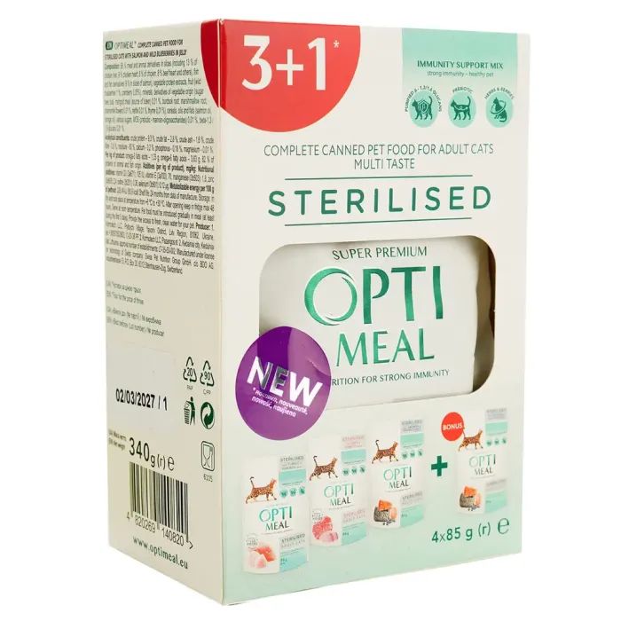 Вологий корм для кішок Optimeal для стерилізованих та кастрованих котів №6 3+1 340 г (4820269140820)