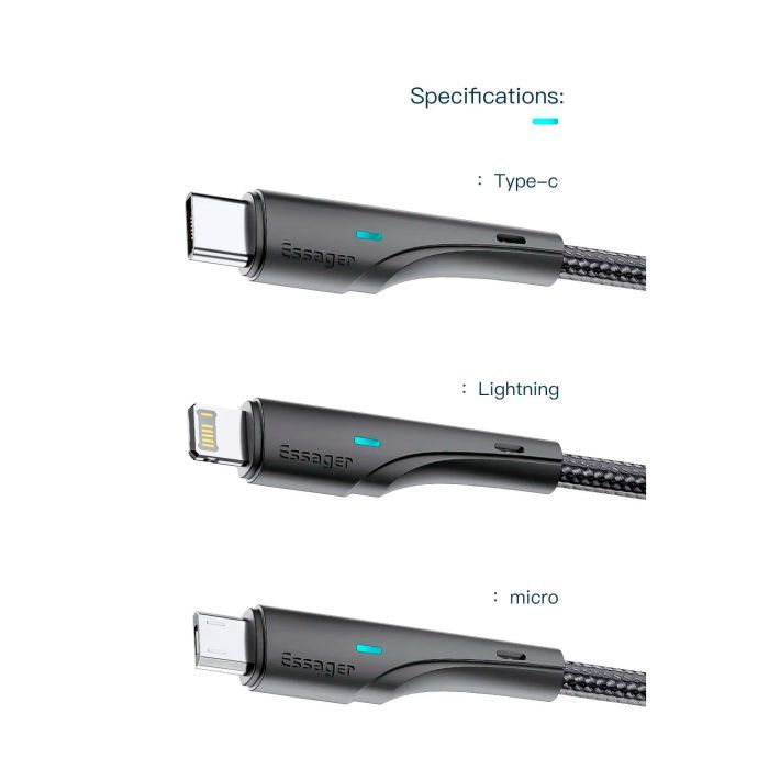Дата кабель USB 2.0 AM to Lightning 1.0m 2.4A black Essager (EXCL-LS01) зображення 12