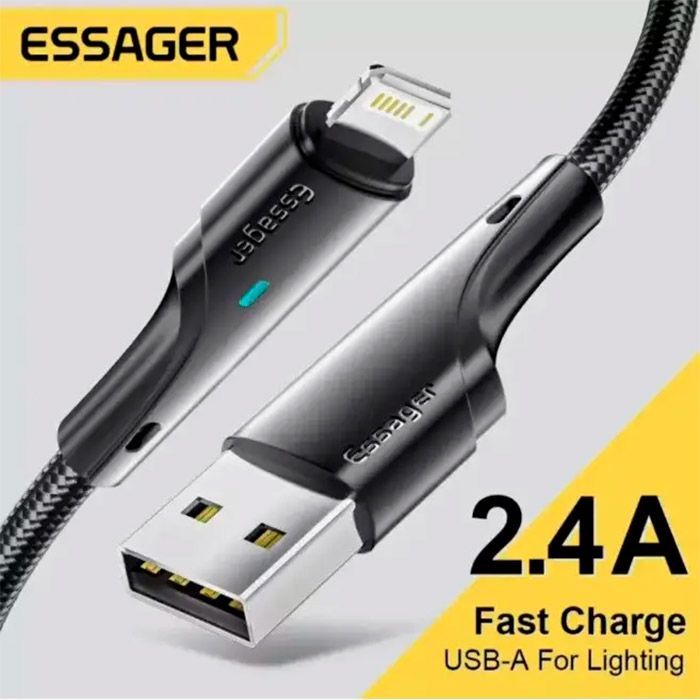 Дата кабель USB 2.0 AM to Lightning 1.0m 2.4A black Essager (EXCL-LS01) зображення 2