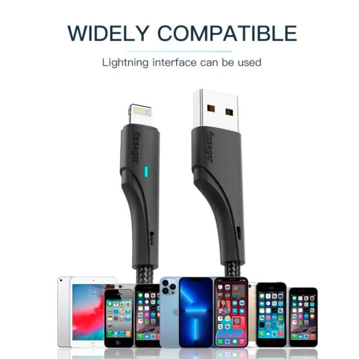 Дата кабель USB 2.0 AM to Lightning 1.0m 2.4A black Essager (EXCL-LS01) зображення 9