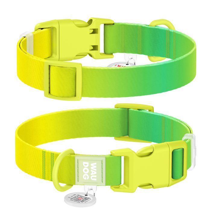 Ошейник для животных WAUDOG Nylon Recycled с QR паспортом, градиент, L салатовый (47025)